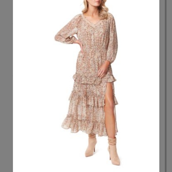 Jessica Simpson Dresses & Skirts - Jessica Simpson dress, Khaki Snake Kelley Tiered V-Neck Maxi dress NWT